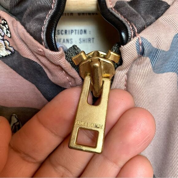 ZADIG & VOLTAIRE Kavy Jacket Sz Small Camou Brode Skull Embroidered Bomber Wool - Picture 12 of 16